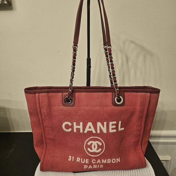 CHANEL Handbags - Chanel Deauville Tote Red Canvas 31 Rue Cambon